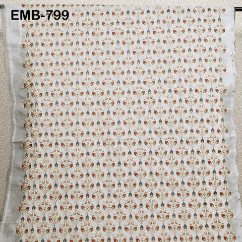 White Embroidered Fabric by the yard Sewing DIY Crafting Indian Embroidery Wedding Dresses Historical Costumes Waistcoats Longline Jackets