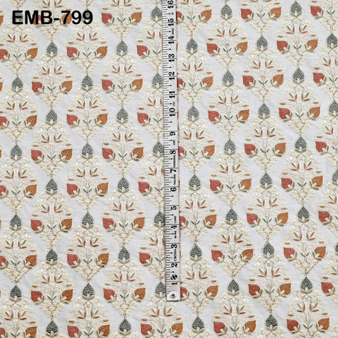 White Embroidered Fabric by the yard Sewing DIY Crafting Indian Embroidery Wedding Dresses Historical Costumes Waistcoats Longline Jackets