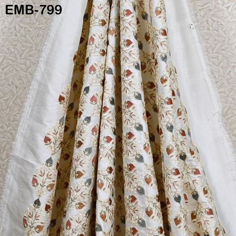 White Embroidered Fabric by the yard Sewing DIY Crafting Indian Embroidery Wedding Dresses Historical Costumes Waistcoats Longline Jackets
