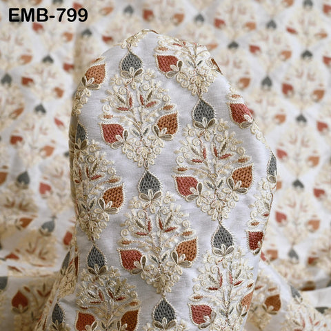 White Embroidered Fabric by the yard Sewing DIY Crafting Indian Embroidery Wedding Dresses Historical Costumes Waistcoats Longline Jackets