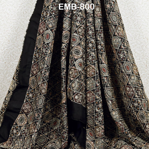 Brown Embroidered Fabric by the yard Sewing DIY Crafting Indian Embroidery Wedding Dress Costumes Dolls Bags Cushion Covers Table Runners