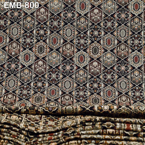 Brown Embroidered Fabric by the yard Sewing DIY Crafting Indian Embroidery Wedding Dress Costumes Dolls Bags Cushion Covers Table Runners