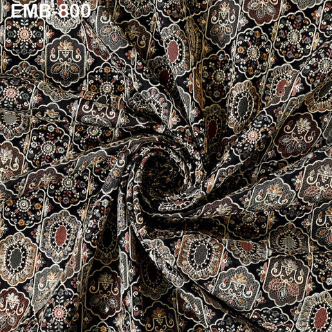 Brown Embroidered Fabric by the yard Sewing DIY Crafting Indian Embroidery Wedding Dress Costumes Dolls Bags Cushion Covers Table Runners