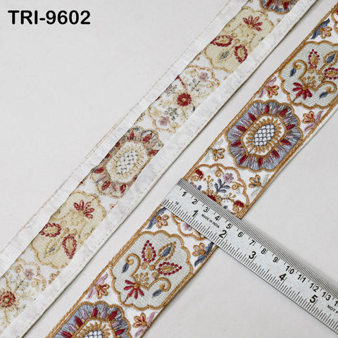 3 Yard White 5 cm Embroidery Trims Ribbons Indian Sari Border Embroidered Crafting Sewing Costume Tote Bags Tablecloth Lampshade Home Decor