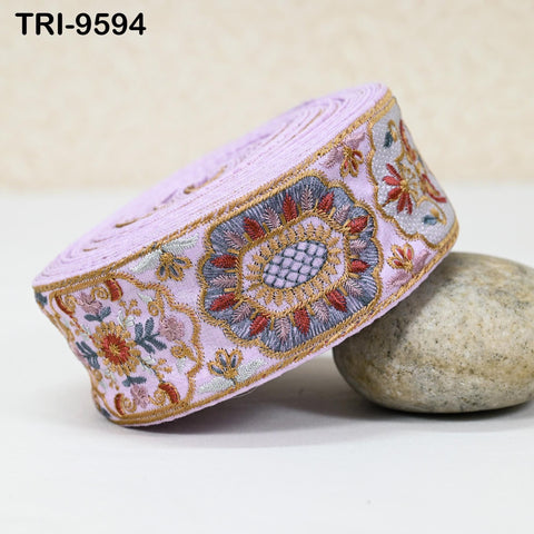 9 Yard Lavender 5cm Embroidery Trims Ribbon Indian Sari Border Embroidered Crafting Sewing Costume Tote Bags Tablecloth Lampshade Home Decor
