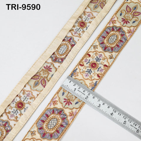 9 Yard Beige 5cm Embroidery Trims Ribbon Indian Sari Border Embroidered Crafting Sewing Costume Tote Bags Tablecloth Lampshade Home Decor