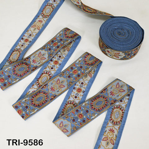 9 Yard Blue 5cm Embroidery Trims Ribbon Indian Sari Border Embroidered Crafting Sewing Costumes Tote Bags Tablecloth Lampshades Home Decor