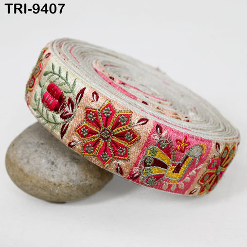 1 Meter Multicolor Embroidery Ribbon Trim 4cm Theatrical Costumes Sewing DIY Crafting Border Indian Embroidered Trimmings Laces Junk Journal