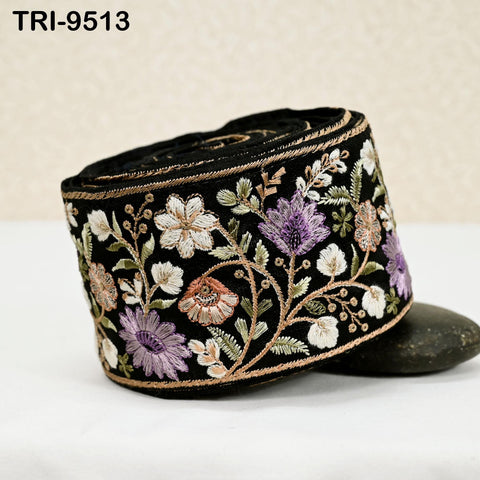 9 Yard Black Embroidery Ribbons Border Floral Embroidered Fabric Trims Saree Crafting Sewing Wedding Embellishment Victorian Handbags 9 cm