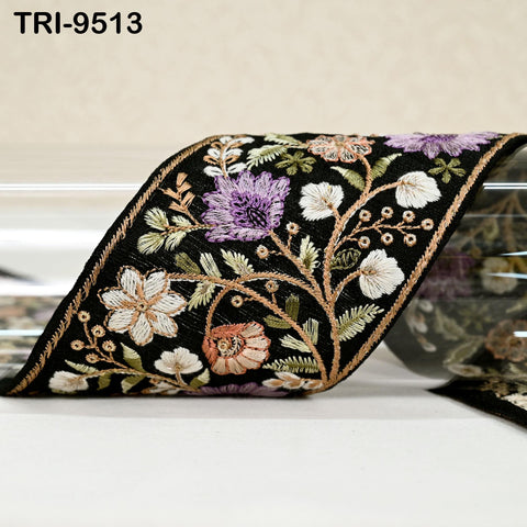 9 Yard Black Embroidery Ribbons Border Floral Embroidered Fabric Trims Saree Crafting Sewing Wedding Embellishment Victorian Handbags 9 cm