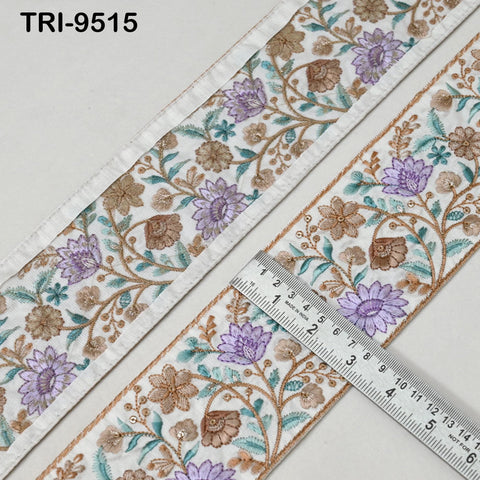3 Yard Ivory Indian Embroidery Ribbons Border Floral Embroidered Fabric Trims Saree Crafting Sewing Wedding Embellishment Gift Wrapping 9cm