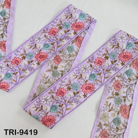 9 Yard Lavender Indian Embroidery Ribbons Border Floral Embroidered Fabric Trims Saree DIY Crafting Sewing Embellishment Junk Journals 9cm