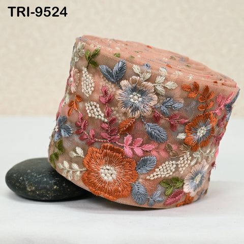9 Yard Indian Peach Embroidery Ribbon Embroidered Trims Saree Sewing Embellishment Costumes Accessories Crafting Borders Trimmings 10cm