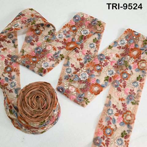 9 Yard Indian Peach Embroidery Ribbon Embroidered Trims Saree Sewing Embellishment Costumes Accessories Crafting Borders Trimmings 10cm