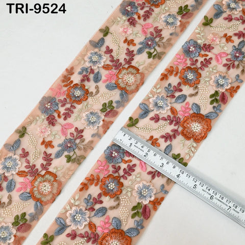 9 Yard Indian Peach Embroidery Ribbon Embroidered Trims Saree Sewing Embellishment Costumes Accessories Crafting Borders Trimmings 10cm
