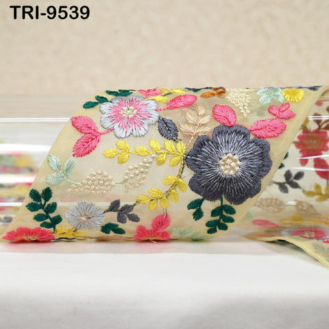 9 Yard Indian Light Yellow Embroidery Ribbon Embroidered Trim Saree Sewing Embellishment Costumes Accessories Crafting Borders Trimming 10cm