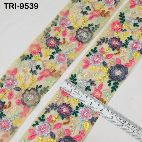 9 Yard Indian Light Yellow Embroidery Ribbon Embroidered Trim Saree Sewing Embellishment Costumes Accessories Crafting Borders Trimming 10cm