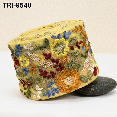 9 Yard Indian Yellow Embroidery Ribbon Embroidered Trims Saree Sewing Embellishment Costumes Accessories Crafting Borders Trimmings 10cm