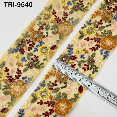 9 Yard Indian Yellow Embroidery Ribbon Embroidered Trims Saree Sewing Embellishment Costumes Accessories Crafting Borders Trimmings 10cm