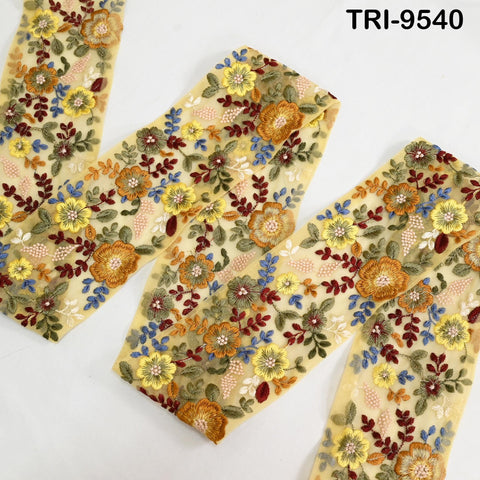 9 Yard Indian Yellow Embroidery Ribbon Embroidered Trims Saree Sewing Embellishment Costumes Accessories Crafting Borders Trimmings 10cm