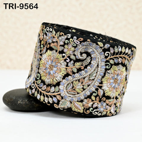 3 Yard Embroidery Paisley Ribbon Trim Saree Border DIY Crafting Sewing Throw Pillow Home Decor Embellishments Costumes Junk Journals 10cm