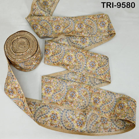 9 Yard Embroidery Ribbon Trim 10cm Saree Border DIY Crafting Sewing Throw Pillow Home Decor Embellishments Theatrical Costumes Junk Journals