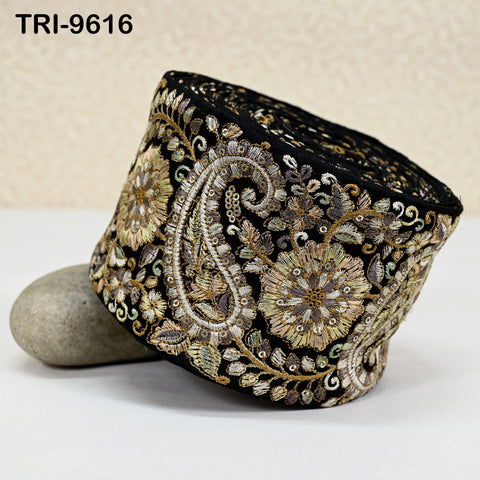 3 Yard Embroidery Ribbon Trim Saree Border DIY Crafting Sewing Throw Pillow Home Decor Embellishments Historic Costumes Junk Journals 10cm