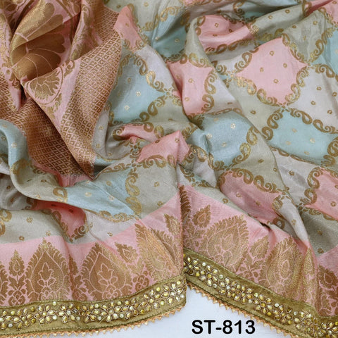 Indian Dupatta Silk Brocade Stole Scarf Women Evening Scarves Chunni Bridal Veil Punjabi Stoles Wraps Bridesmaid Long Scarves Christmas Gift