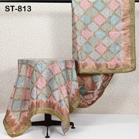 Indian Dupatta Silk Brocade Stole Scarf Women Evening Scarves Chunni Bridal Veil Punjabi Stoles Wraps Bridesmaid Long Scarves Christmas Gift