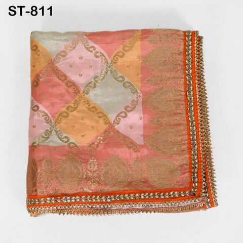 Indian Dupatta Silk Brocade Stole Scarf Women Evening Scarves Chunni Bridal Veil Punjabi Stoles Wraps Bridesmaid Long Scarves Christmas Gift