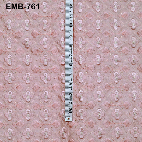 Pink Embroidered Fabric by the yard Sewing Crafting Indian Embroidery Textile Regency Reticules, Victorian Handbags, Clutches, Junk Journals