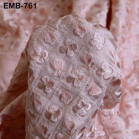 Pink Embroidered Fabric by the yard Sewing Crafting Indian Embroidery Textile Regency Reticules, Victorian Handbags, Clutches, Junk Journals