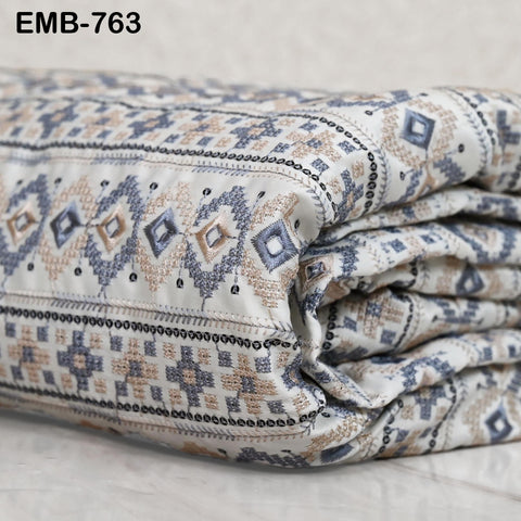 54" White Embroidery Fabric by the yard Sewing Crafting Indian Wedding Dress Costumes Bags Throw Pillow Home Decor