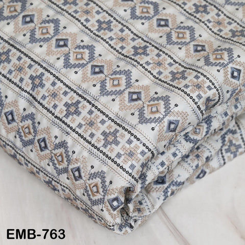 54" White Embroidery Fabric by the yard Sewing Crafting Indian Wedding Dress Costumes Bags Throw Pillow Home Decor