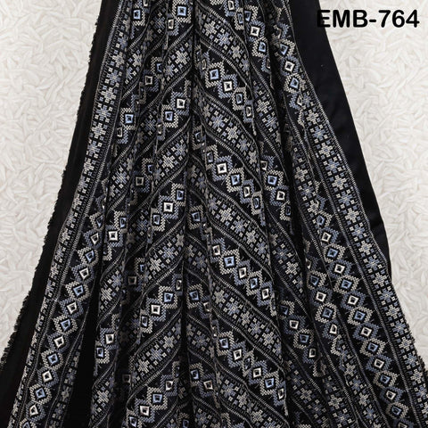 54" Black Embroidery Fabric by the yard Sewing Crafting Indian Wedding Dress Costumes Bags Throw Pillow Home Decor