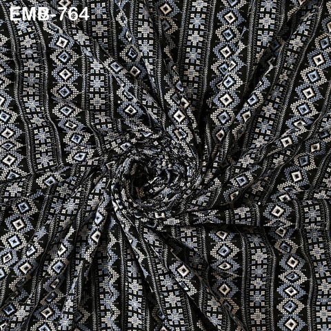 54" Black Embroidery Fabric by the yard Sewing Crafting Indian Wedding Dress Costumes Bags Throw Pillow Home Decor