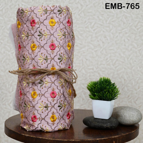 Pink Embroidery Fabric by the yard Sewing DIY Crafting Indian Wedding Dress Costumes Bag Throw Pillow Home Decor Embroidered Textiles Cloth