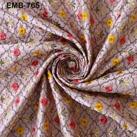 Pink Embroidery Fabric by the yard Sewing DIY Crafting Indian Wedding Dress Costumes Bag Throw Pillow Home Decor Embroidered Textiles Cloth