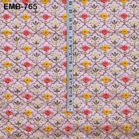 Pink Embroidery Fabric by the yard Sewing DIY Crafting Indian Wedding Dress Costumes Bag Throw Pillow Home Decor Embroidered Textiles Cloth