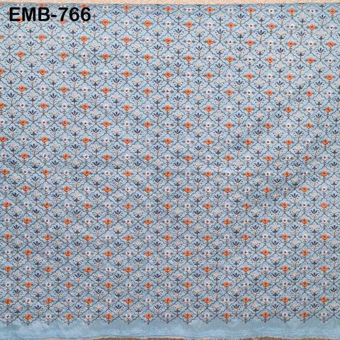 Blue Embroidery Fabric by the yard Sewing DIY Crafting Indian Wedding Dress Costumes Bag Throw Pillow Home Decor Embroidered Textiles Cloth