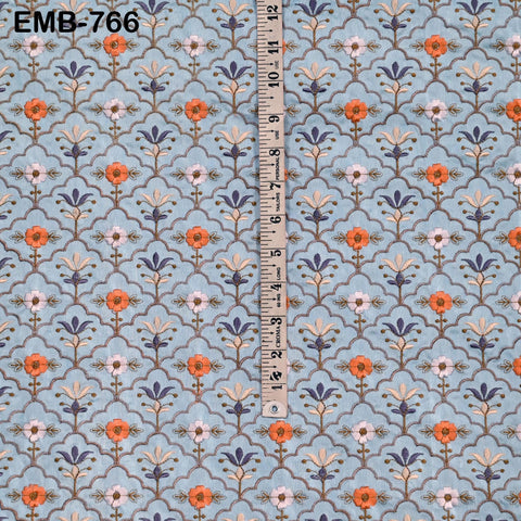 Blue Embroidery Fabric by the yard Sewing DIY Crafting Indian Wedding Dress Costumes Bag Throw Pillow Home Decor Embroidered Textiles Cloth