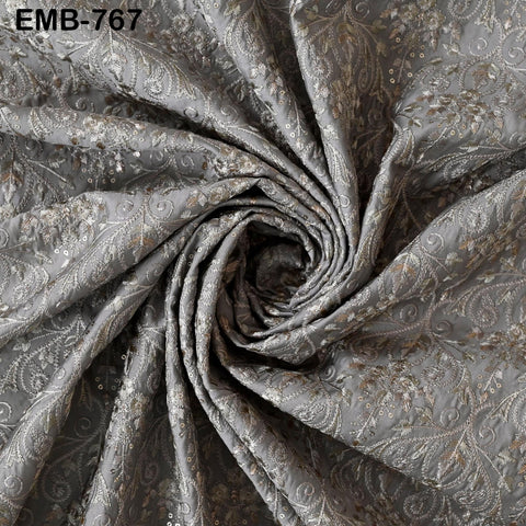 Grey Embroidered Fabric by the yard Embroidery Wedding Dresses Theatrical Historical Regency Reticules, Victorian Handbags Junk Journals