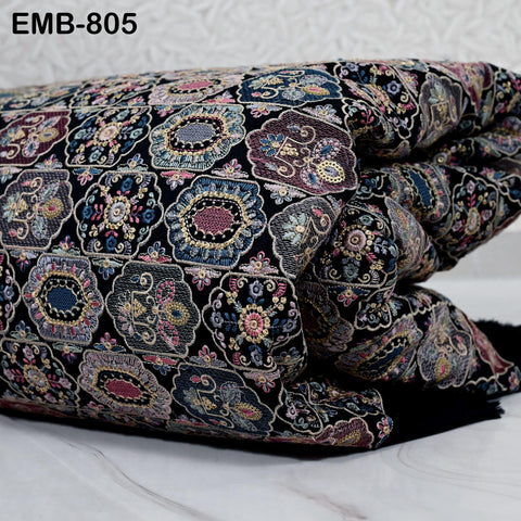 Black Embroidered Fabric by the yard Sewing Crafting Indian Embroidery Dresses Costumes Regency Reticules Victorian Handbags Junk Journals