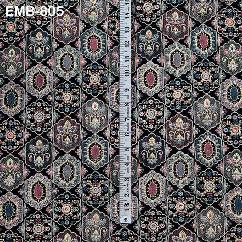 Black Embroidered Fabric by the yard Sewing Crafting Indian Embroidery Dresses Costumes Regency Reticules Victorian Handbags Junk Journals