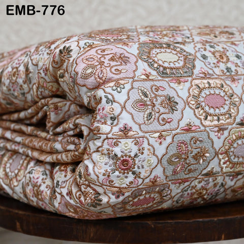 Ivory Embroidery Fabric by the yard Sewing Crafting Indian Wedding Dress Regency Reticules Victorian Handbags Marie Antoinette Junk Journals