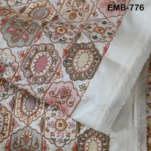 Ivory Embroidery Fabric by the yard Sewing Crafting Indian Wedding Dress Regency Reticules Victorian Handbags Marie Antoinette Junk Journals