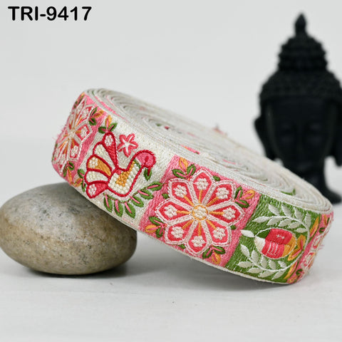 9 Yard Multicolor Embroidery Ribbon Trim 4cm Embellishments Sari Sewing DIY Crafting Border Indian Embroidered Trimmings Laces Junk Journals