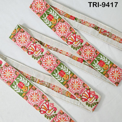 9 Yard Multicolor Embroidery Ribbon Trim 4cm Embellishments Sari Sewing DIY Crafting Border Indian Embroidered Trimmings Laces Junk Journals