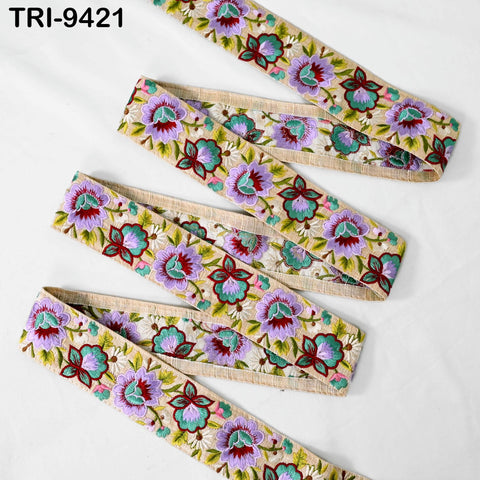 9 Yard Embroidery 5cm Ribbon Lavender Trim Tape Embellish Embroidered Saree Border Costume Crafting Sewing BeachBag Tote Pouche Wall Hanging