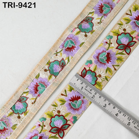 9 Yard Embroidery 5cm Ribbon Lavender Trim Tape Embellish Embroidered Saree Border Costume Crafting Sewing BeachBag Tote Pouche Wall Hanging